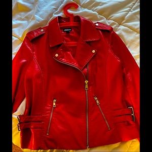 Project Runway Faux Red Leather Moto Jacket Size Large NWOT
